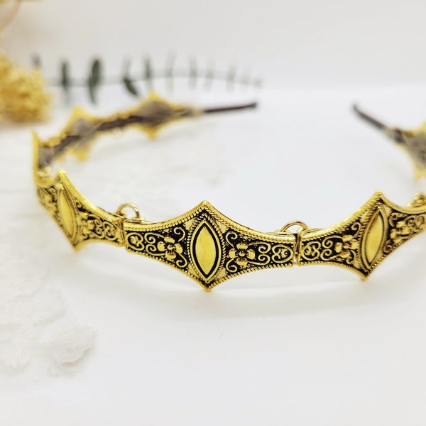 Gold Crown Headband; Ren Faire Headpiece; Gold Crown; Viking Crown; Battle Crown