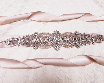Rose Gold Bridal Sash: Diamante Rhinestones, Art Deco Wedding Belt