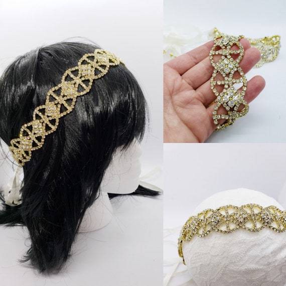 Gold Crystal Bridal Headband: Boho Head Chain or Belt - Etsy display picture 2