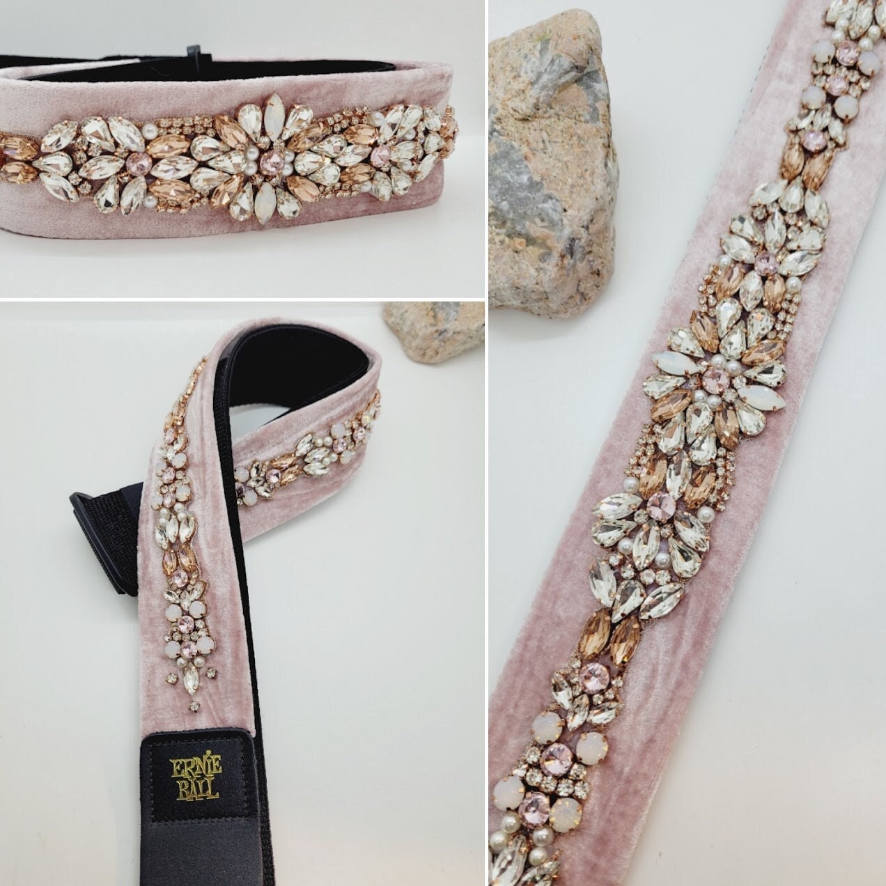 Pink Rhinestone Guitar Strap Bling Guitar Strap Blush Rhinestone