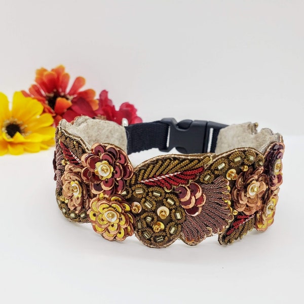 Fall Dog Collar; Pretty Dog Collars; Fall Wedding; Fancy Dog Collar; Sequin Beaded Dog Collar; Fall Wedding Dog Collar; Special Collar