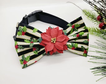 Poinsettia Christmas Dog Bowtie: Holiday Pet Collar Accessory