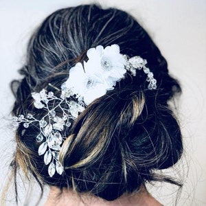 Chiffon Flower Bridal Vine Comb; Wedding Hair Comb; Bridal Comb; Bridal Vine; Bridal Headpiece; Crystal Rhinestone Comb; Floral Bridal Comb