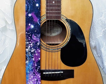 Celestial Galaxy Guitar Strap: Silver Glitter Outer Space Design