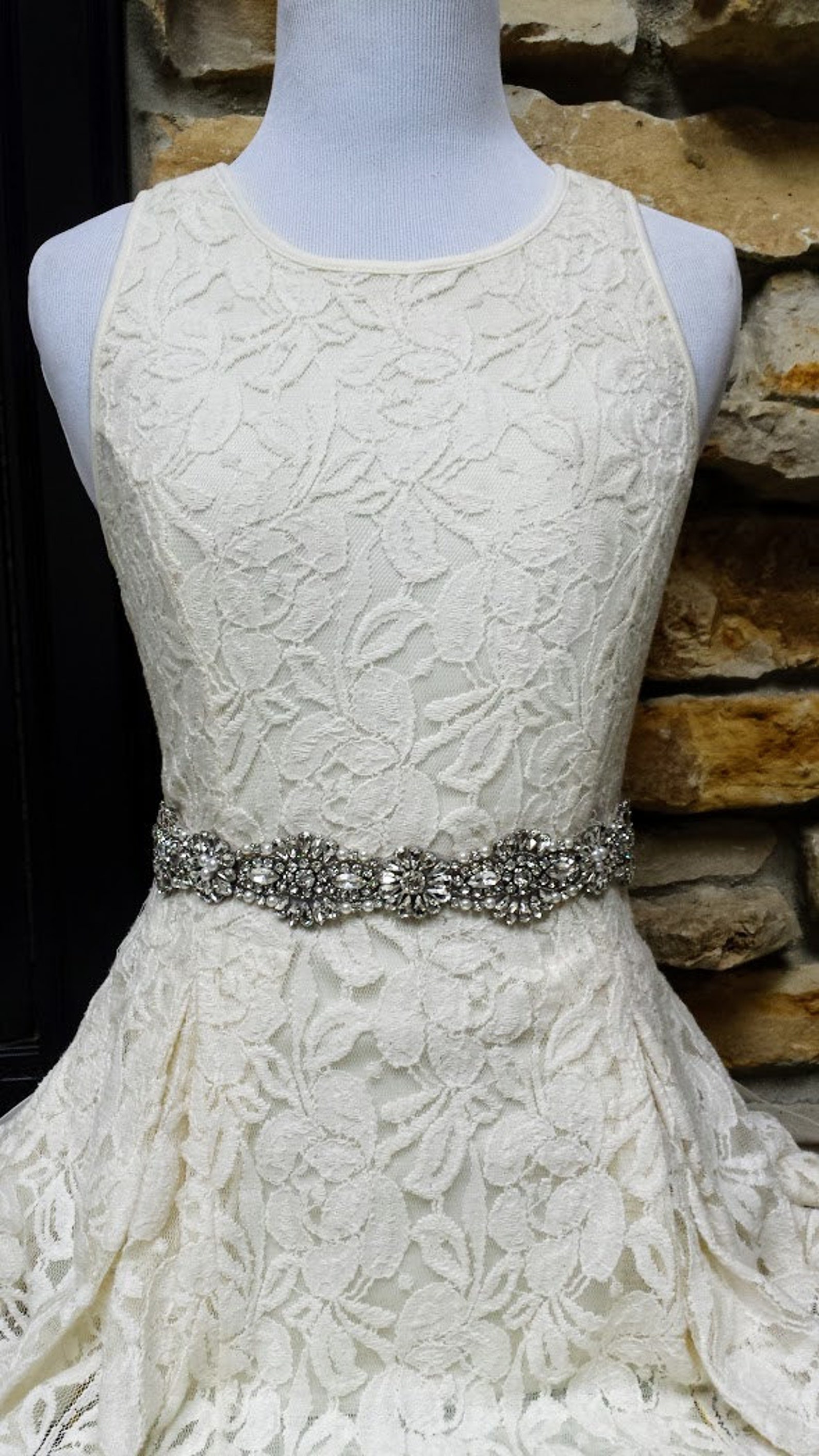 Rhinestone and Pearl Chain Wedding Dress Sash Thin Rhinestone Etsy