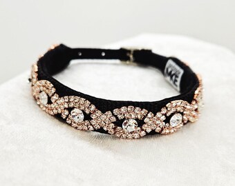 Small Rose Gold Dog Collar; Diamond Collar for Small Dogs; Adjustable Diamond Dog Collar; Rhinestone Collar for Small Dogs