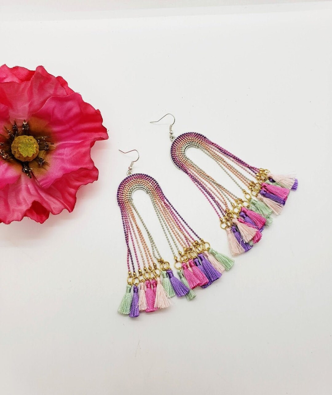 Pastel Rainbow Earrings Pride Earrings Rainbow Earrings Pastel Tassel