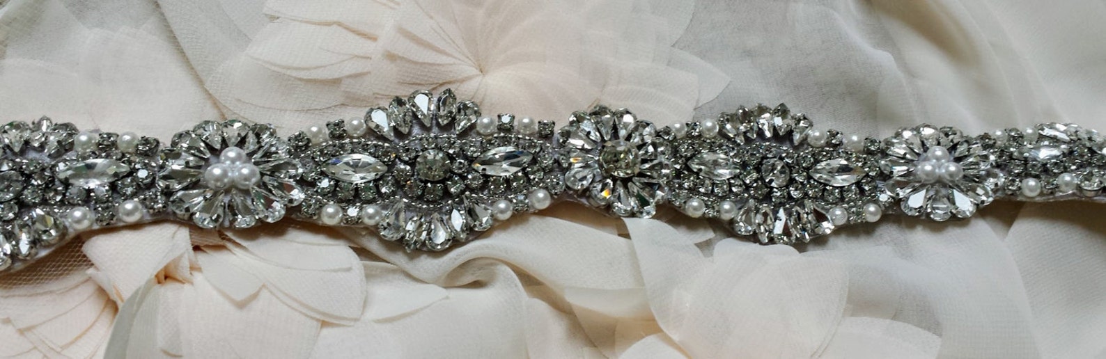 Rhinestone and Pearl Chain Wedding Dress Sash Thin Rhinestone Etsy