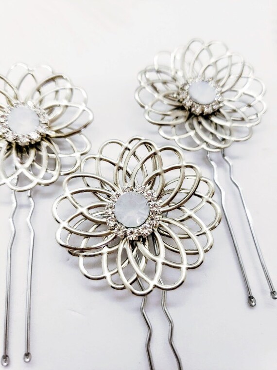 Opal Flower Hair Pins Unique Wedding Hair Pins Hair Jewelry Etsy
