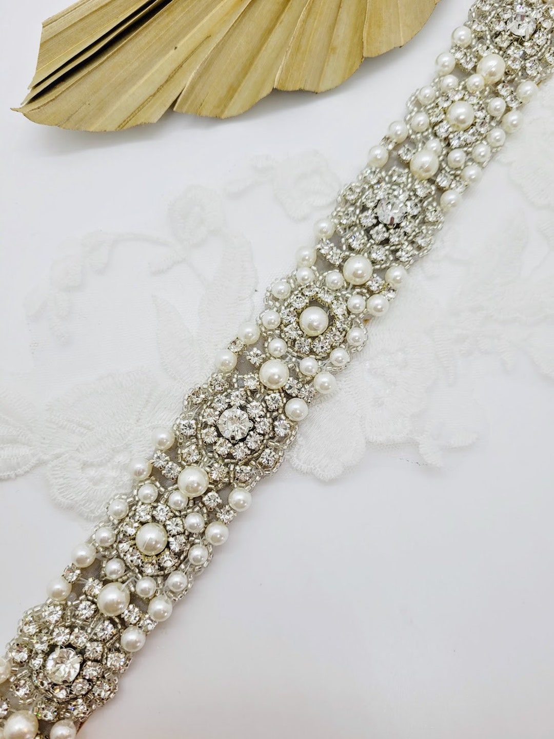 Pearl Rhinestone Wedding Belt: Beaded Bridal Dress Sash - Etsy display picture 3