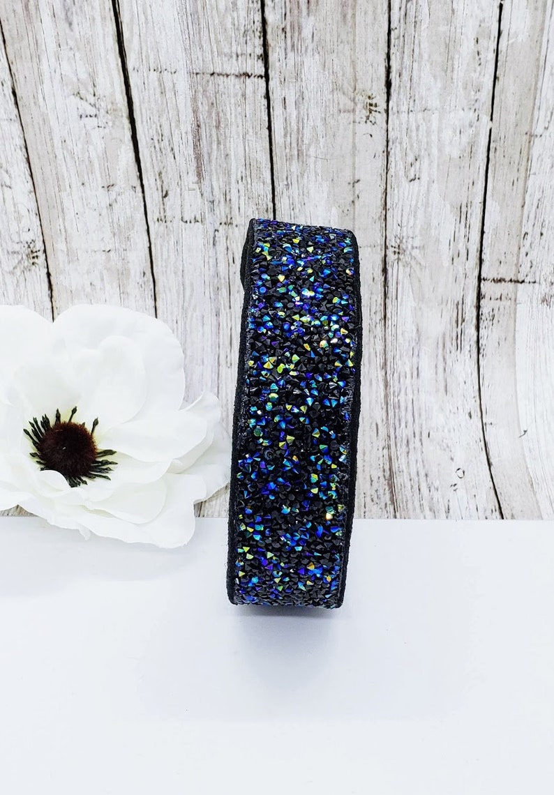Black Gem Dog Collar; Unique Dog Collars; Iridescent Dog Collar; Medium Dog Collar; Jeweled Dog Collar; Bling Dog Collar; Black Collar