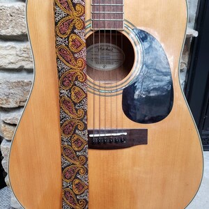 Gold Embroidered Guitar Strap Embroidered Guitar Strap Guitar Strap Unique Guitar Strap Guitar Strap for Women Guitarist Upcycled image 3