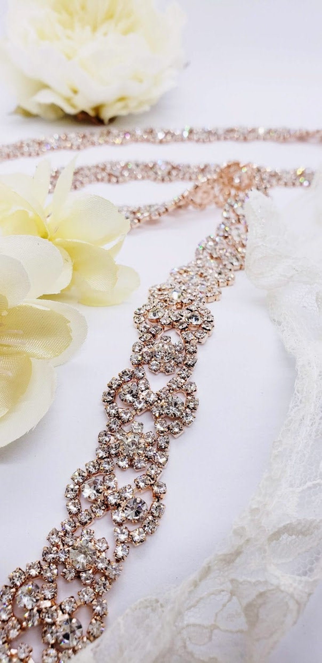 Rose Gold Crystal Chain Wedding Dress Sash Thin Rhinestone Etsy