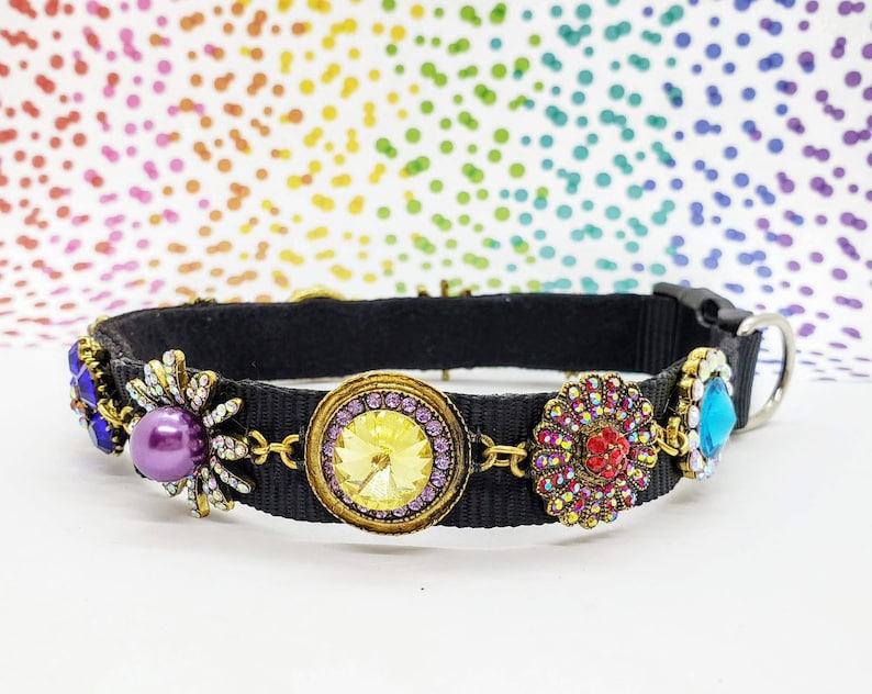 Rainbow Jeweled Dog Collar Pretty Collars Rainbow Dog Etsy