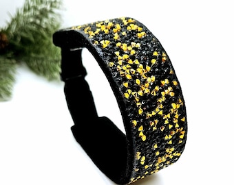 Black & Gold Gem Dog Collar: Sparkly Bling Pet Collar