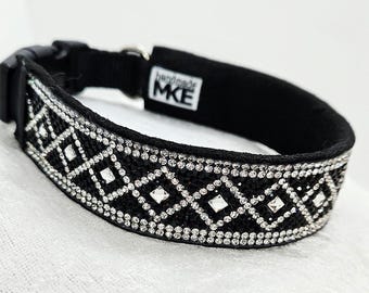 Black Rhinestone Collar; Black and Silver Collar; Rhinestone Collar; Fancy Bling Collar; Holiday Collar; New Years Eve Dog Collar