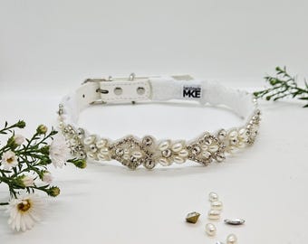 Pearl Wedding Dog Collar: Pearl Wedding Accessories; Pets in Wedding; Wedding Attire for Pets; Jeweled Dog collar; Wedding Collar