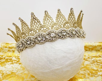 Gold Lace Birthday Crown: Adjustable Rhinestone Party Crown