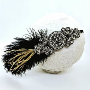 Black Feather Headband; Black Gatsby Headband; Flapper Headpiece; 1920 Party; 1920 Accessory; Great Gatsby Headpiece; Rhinestone Headband