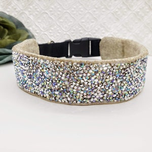 Silver Iridescent Gem Dog Collar; Unique Dog Collars; Silver Sparkle Dog Collar; Iridescent Dog Collar; Jeweled Dog Collar; Bling Dog Collar