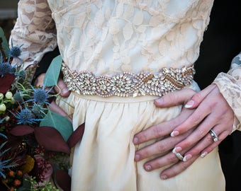 The "Jasmine" Wedding Sash; Crystal Rose Gold Bridal Sash; Rose Gold Beaded Wedding Dress Belt;Unique Bridal Sash; Unique Wedding Dress Sash