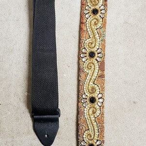 Gold Embroidered Guitar Strap Embroidered Guitar Strap Guitar Strap Unique Guitar Strap Guitar Strap for Women Guitarist Upcycled image 8