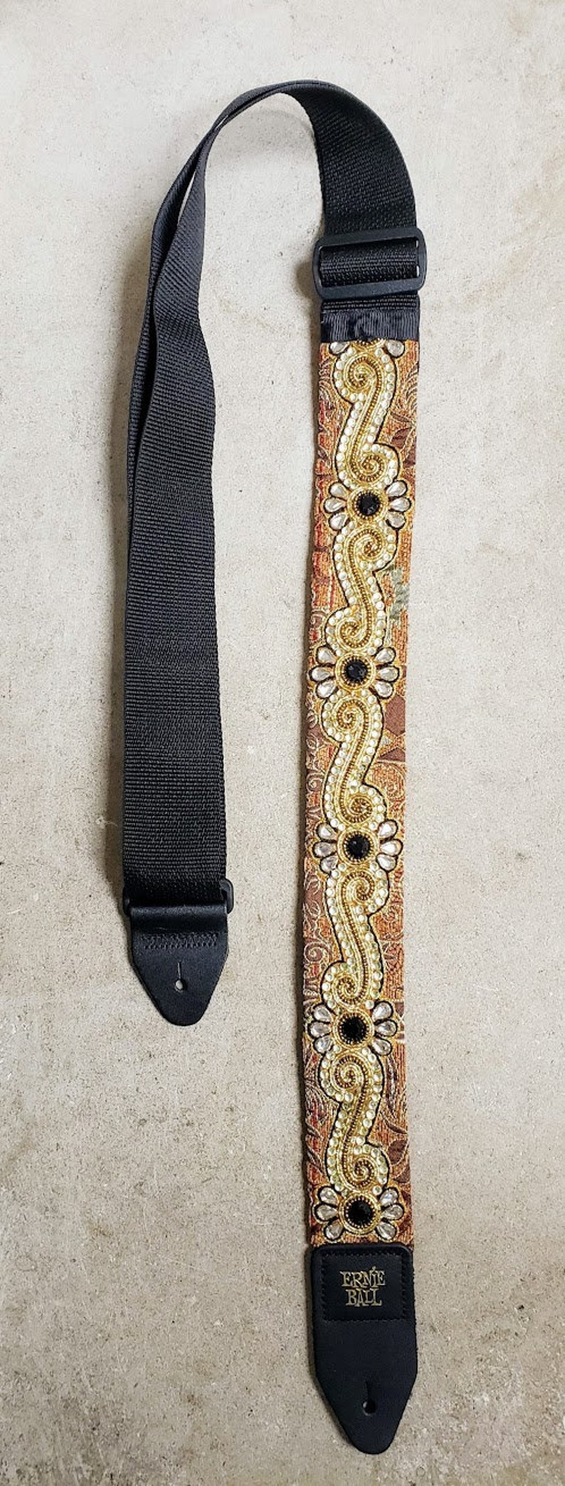 Gold Embroidered Guitar Strap Embroidered Guitar Strap Guitar Strap Unique Guitar Strap Guitar Strap for Women Guitarist Upcycled image 8