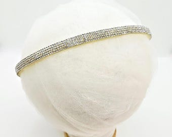Skinny Rhinestone Bridal Headband: Elastic Flower Girl Headband; Skinny Rhinestone Headband; Skinny Bling Headband