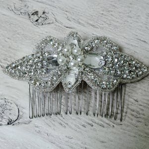 Silver Beaded Rhinestone Bridal Comb; Bridal Hair Comb;Rhinestones Headpiece for Bride; Diamond Shaped Beaded Comb; Wedding Comb