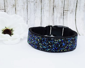 Black Gem Dog Collar: Iridescent Jeweled Bling Collar; Black Bling Collar; Fancy Black Collar; Holiday Dog Collar; Iridescent Dog Collar