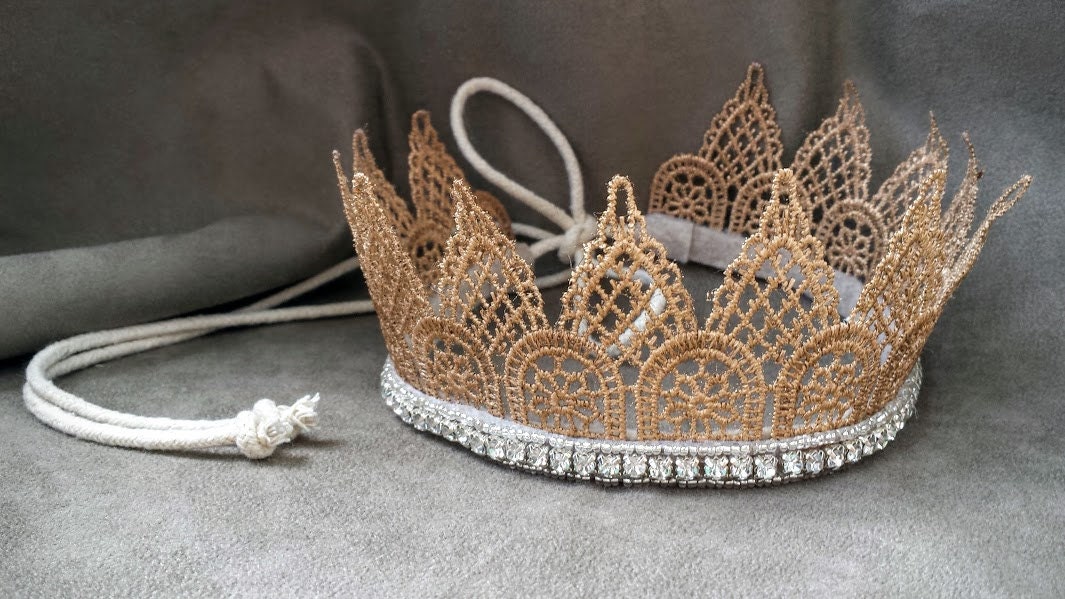 Venice Lace Crown: Rhinestone Beaded Festival Crown - Etsy display picture 3