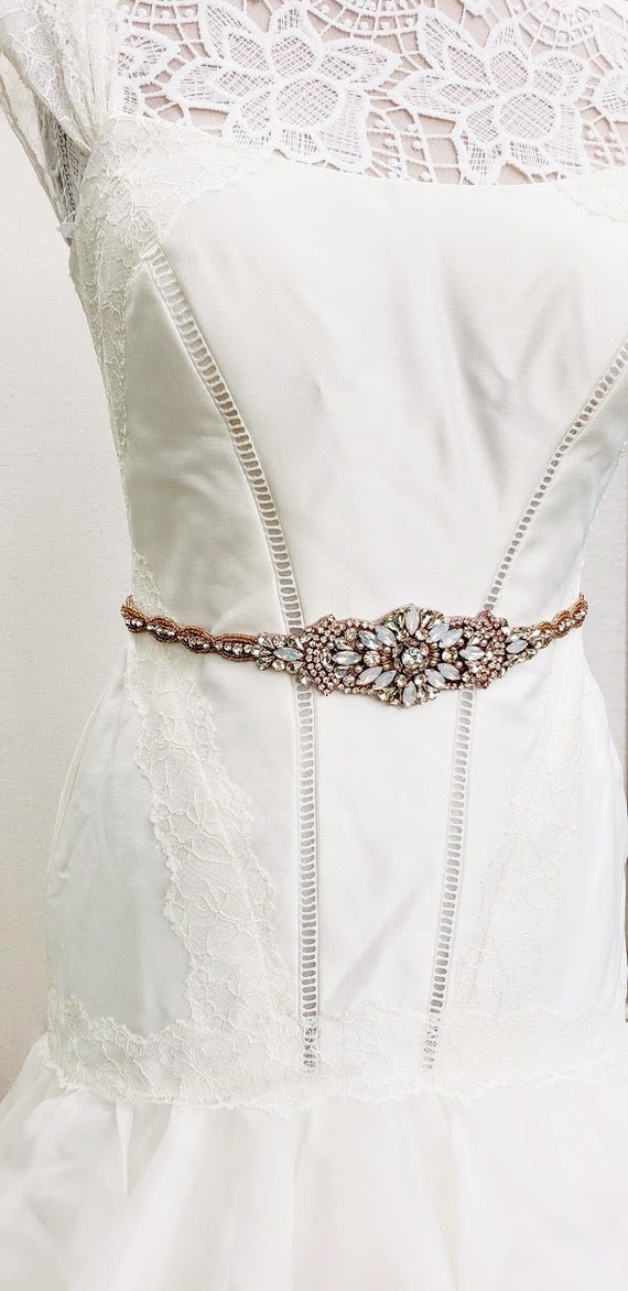 white and rose gold wedding dress