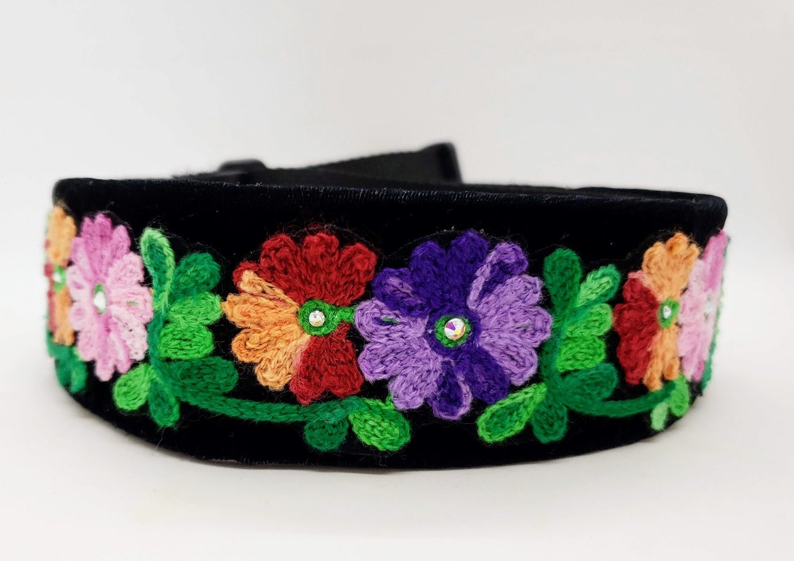Velvet Flower Guitar Strap Embroidered Guitar Strap Flower Etsy