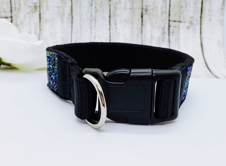 Black Gem Dog Collar; Unique Dog Collars; Iridescent Dog Collar; Medium Dog Collar; Jeweled Dog Collar; Bling Dog Collar; Black Collar