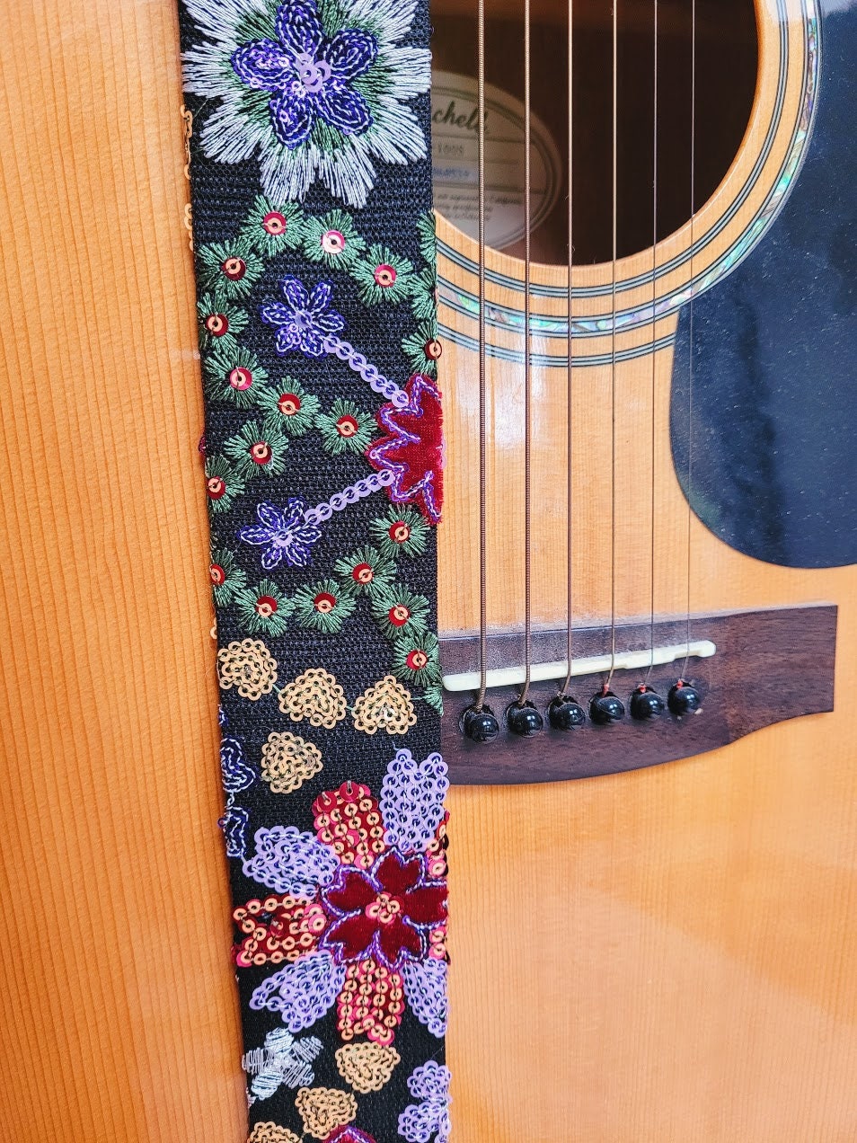 Midnight Garden Guitar Strap Flower Guitar Strap Sequin Etsy