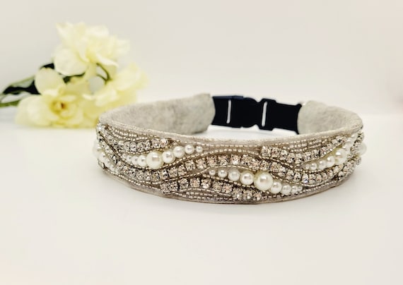 Rhinestone and Pearl Dog Collar Unique Dog Collars Medium 