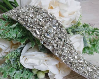 Wide Rhinestone Wedding Belt: Crystal & Pearl Bridal Sash - Etsy display picture 2