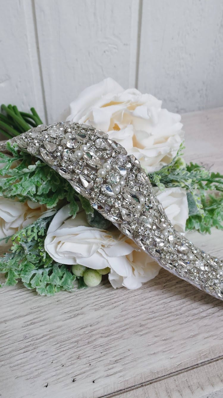 Wide Rhinestone Wedding Belt: Crystal & Pearl Bridal Sash - Etsy display picture 3