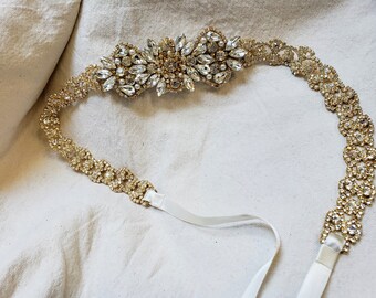 The "Olivia" Bridal Belt; Bridal Belt; Gold Wedding Dress Sash; Chain Belt; Crystal Sash; Bling Belt; Belt for Wedding Dress; Bridal Sash