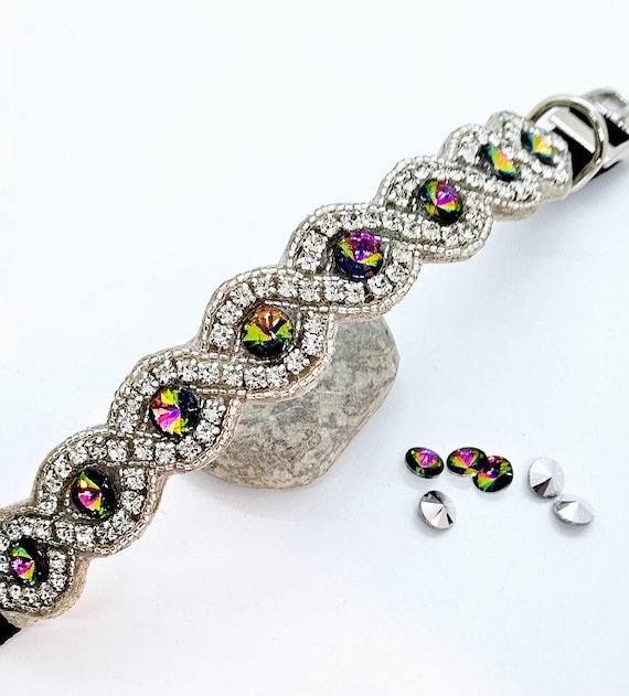 Adjustable Rainbow Rhinestone Dog Collar; Unique Dog Collars