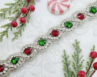Christmas Rhinestone Dog Collar: Red & Green Holiday Pet Collar; Fancy Dog Collars; Bling Dog Collars; Xmas Dog Collar; Holiday Collar