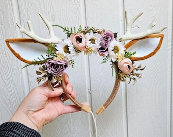 Floral Deer Antler Headband: Halloween Costume Headpiece