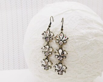 Victorian Style Dangle Earrings: Bronze & Jewel Gatsby Earrings