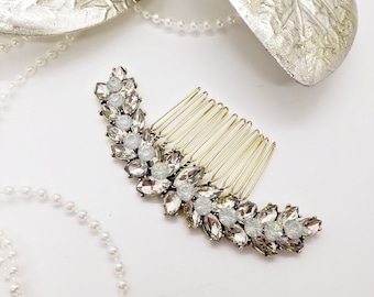 Boho Opal Wedding Hair Comb: Gold Leaf Rhinestone Comb