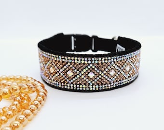 Sparkling Champagne Dog Collar: Iridescent Bling Collar, Fancy Dog Collars; Champagne Dog Collar; Rainbow Rhinestone Collar; Fun Dog Collar