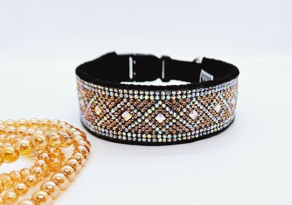 Sparkling Champagne Dog Collar: Iridescent Bling Collar, Fancy Dog Collars; Champagne Dog Collar; Rainbow Rhinestone Collar; Fun Dog Collar