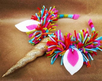 Rainbow Unicorn Headband: Unique Unicorn Headbands; Raggedy Ann Style Headband; Unicorn Horn; Unicorn Birthday Party; Unicorn Girl