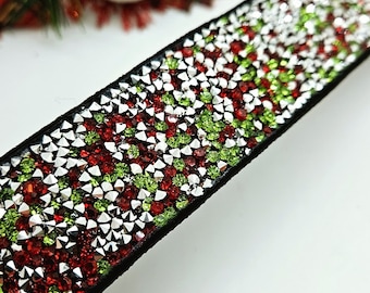 Christmas Dog Collar: Red, Green, and Silver Gem Holiday Pet Collar
