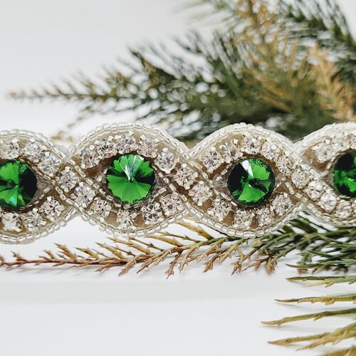 Emerald Rhinestone Dog Collar: Emerald Dog Collar; Beaded Dog Collar; Fancy Emerald Dog Collar; Christmas Dog Collar; Green Stone Collar