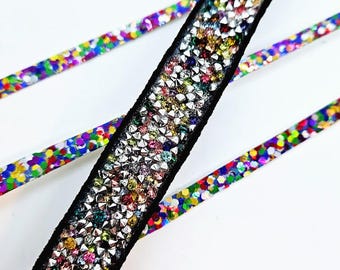 Skinny Rainbow Gem Dog Collar, Sparkly Bling, Quick Release